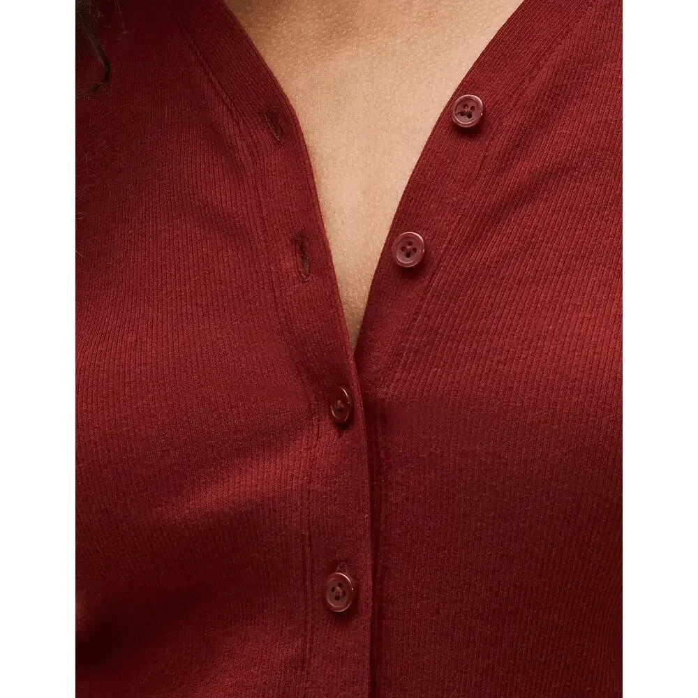 J. Crew Lightweight rib high V-neck cardigan top in Crimson Bloom NWOT Small